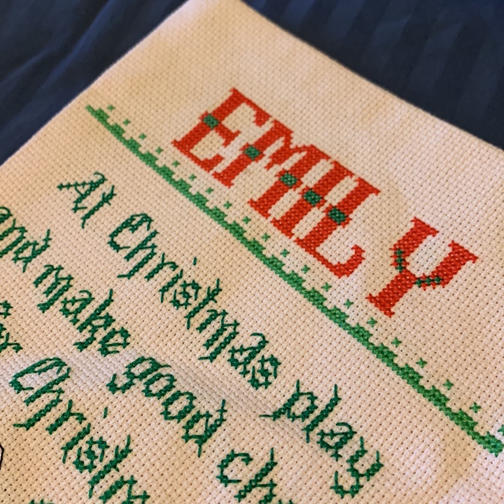 “Emily” Cross-Stitched Christmas Stocking
